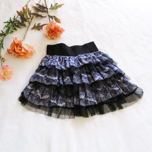 BRAND NEW Cute mini skirt, layered, printed blue lace pattern, tulle